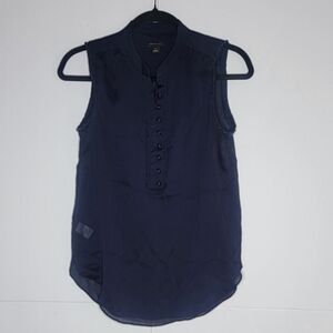 Ann Taylor Navy Sleeveless Textured Blouse XS